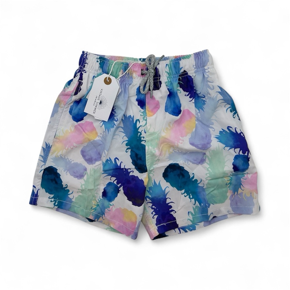 Vintage Summer Boys Swim Trunks NWT Size 8 with Watercolor Pineapple Pattern